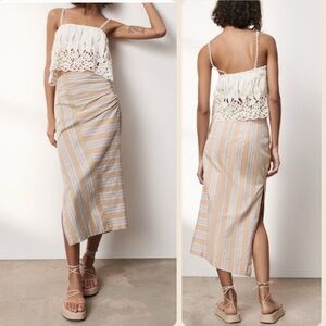 Zara Beige / Cream and tan stripe midi skirt woman’s size M SKIRT ONLY